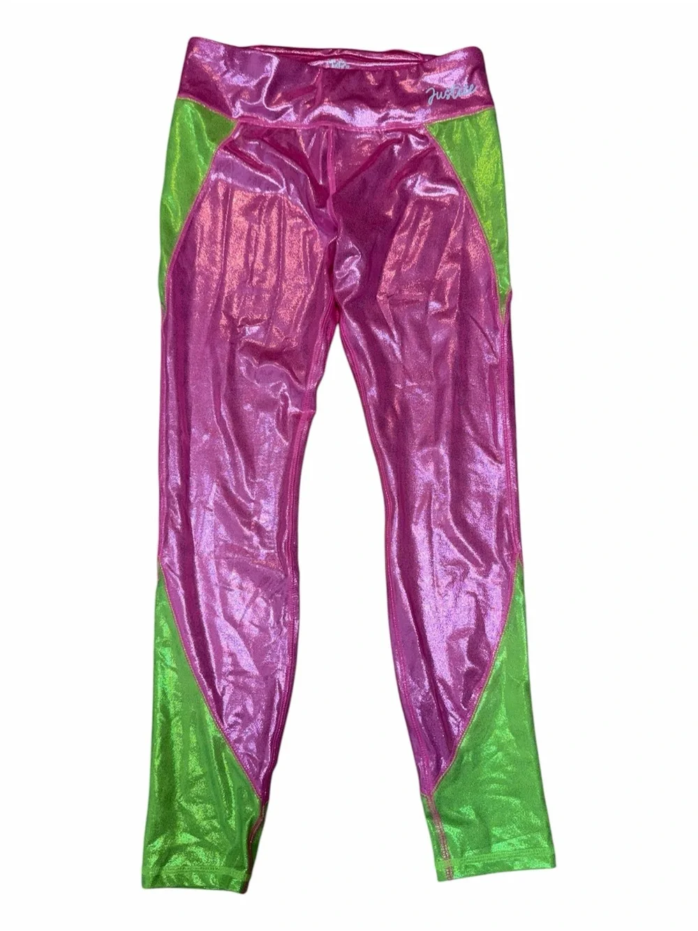 Justice XL Pink Green Metallic Leggings Girls